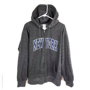 Knight New York Dark Gray Full Zip Hoodie Sweatshirt Cotton Blend Mens L